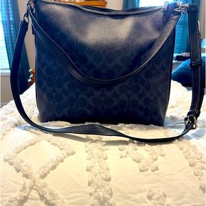 Authentic Navy Blue leather Coach crossbody or shoulder bag.